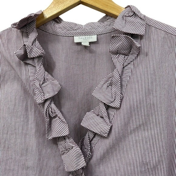 Talbots Red and White Pinstripe Ruffle Long Sleeve Blouse, XL - Picture 2 of 8